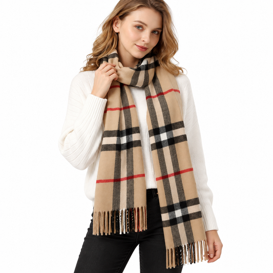 Classic Plaid Fringe Scarf – Soft Warm Winter Shawl for Everyday Wear