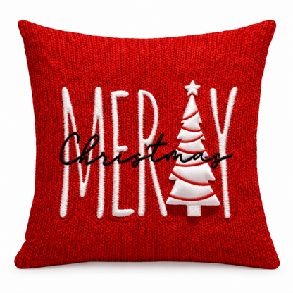 Red Holiday Embroidered Pillow Cover – 45 × 45 cm Decorative Cushion Cover