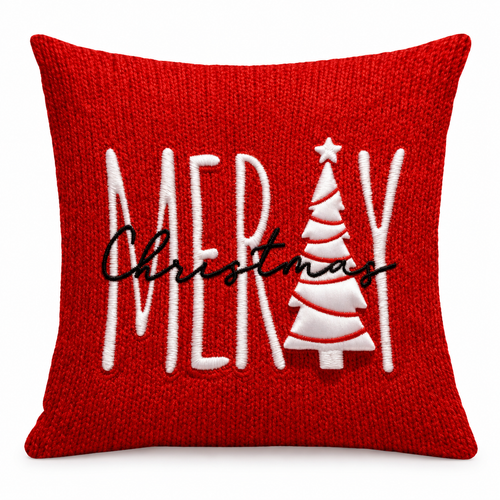 Red Holiday Embroidered Pillow Cover – 45 × 45 cm Decorative Cushion Cover