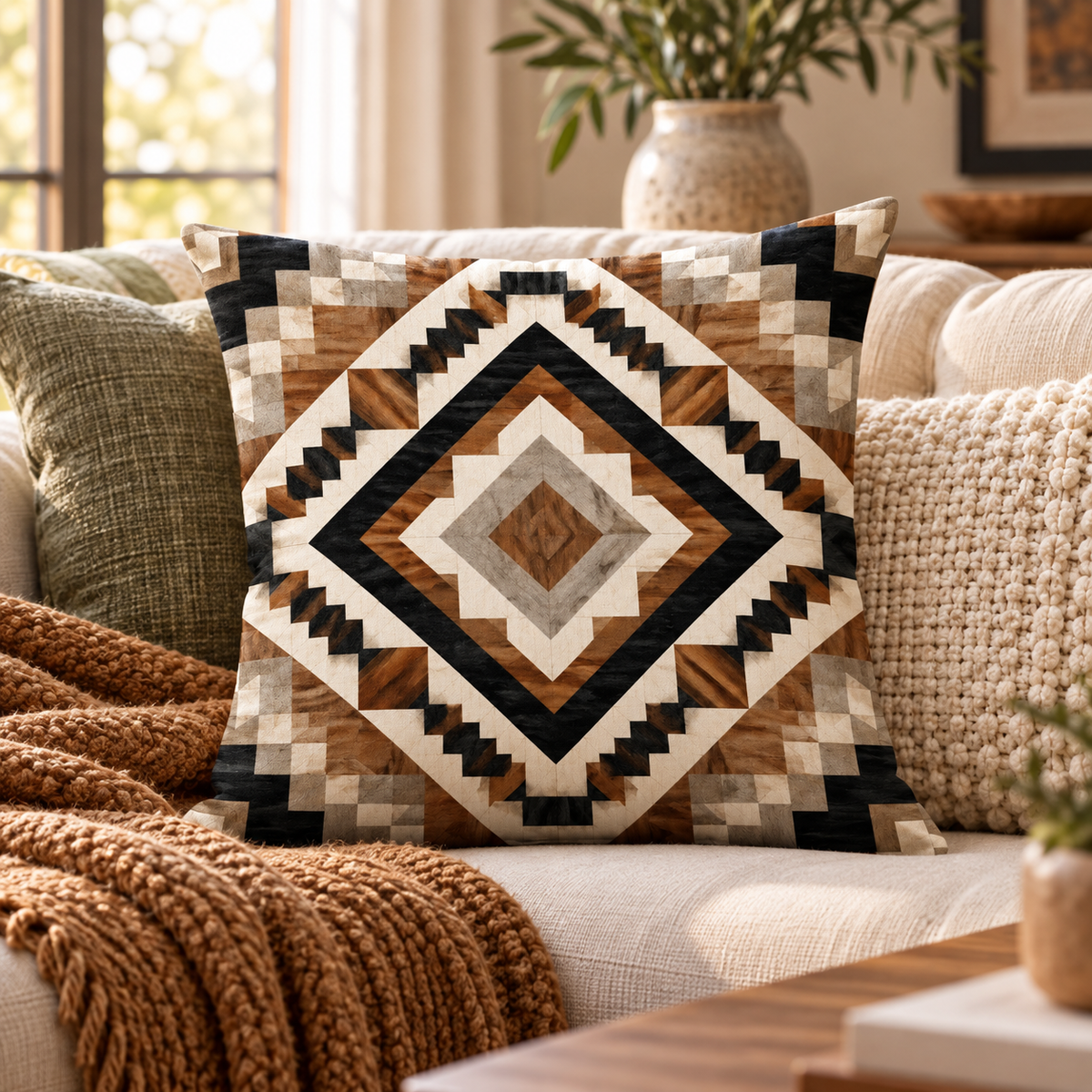Geometric Diamond Pillow Cover – 45 × 45 cm Decorative Cushion Cover