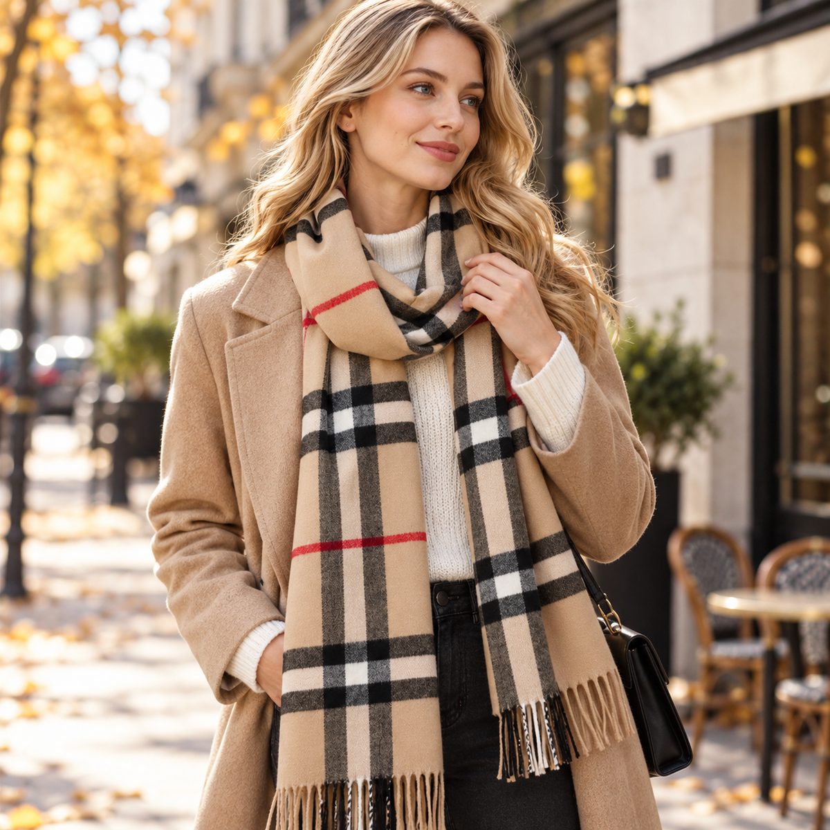 Classic Plaid Fringe Scarf – Soft Warm Winter Shawl for Everyday Wear