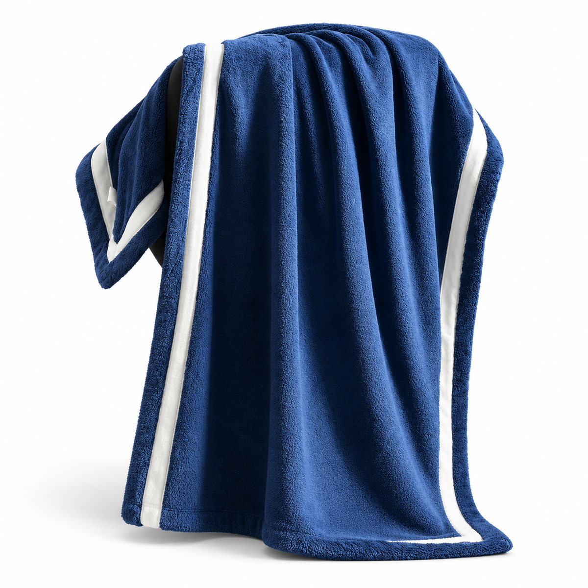 Deep Blue Coral Fleece Bath Towel – Soft Plush Towel with Contrast Trim