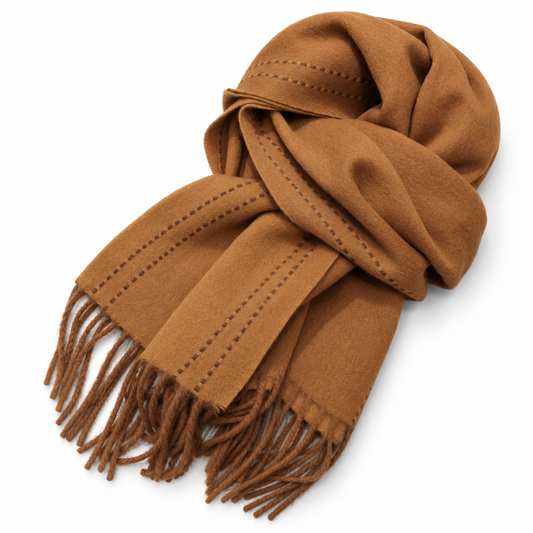 Caramel Wool Fringe Scarf – Soft Warm Long Shawl for Everyday Wear